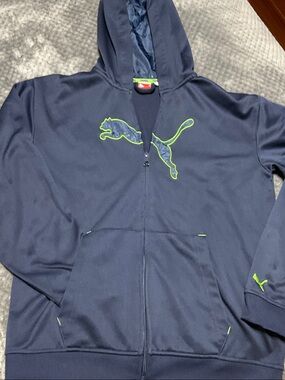 Puma Navy Hoodie with Neon Green Puma Logo